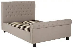 Interiors By Premier Contemporary Light Grey Double Ottoman Bed, Elegant Diamond Patterned Bedroom Bed, Ottoman Stud Detailed Bed