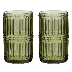 Set of 2 Luxury Green Tall Highball Drinking Glass Tumblers 500ml