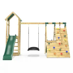 Rebo Wooden Climbing Frame with Swings, 6+8FT Slides & Climbing Wall - Crestone