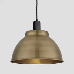 Industville Knurled Dome Pendant, 13 Inch, Brass, Black Holder