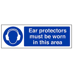 Ear Protectors Must Be Worn PPE Sign - Rigid Plastic - 300x100mm (x3)