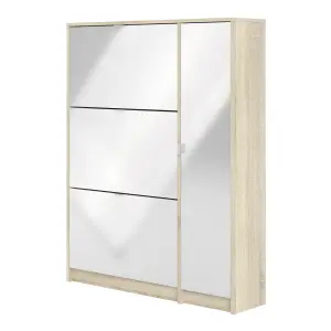 Shoe cabinet w. 3 tilting doors and 2 layers +  1 door