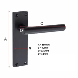 Golden Grace 1 Pair of Victorian Straight T-Bar Handle Latch Door Handles Matt Black with 150mm x 40mm Backplate