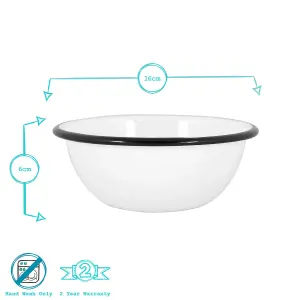 Argon Tableware - White Enamel Bowls - 16cm - Black - Pack of 6