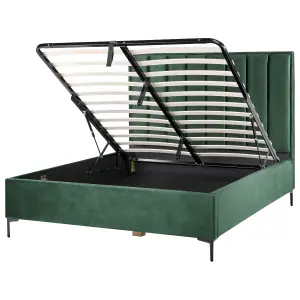 Velvet EU King Size Ottoman Bed Dark Green SEZANNE