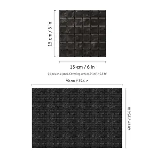 Walplus Lux Touch Dark Marble Mosaic Wall Tile Sticker Set - 15cm (6inch) - 24pcs One Pack