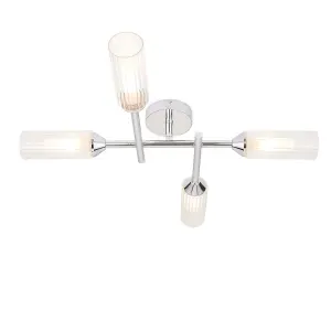 Luminosa Casoria Bathroom Multi Arm Glass Semi Flush Ceiling Lamp, Chrome Plate, Ribbed Glass, IP44