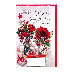 Simon Elvin For You Sister Flowers Christmas Card (Pack of 6) White/Red/Green (One Size)