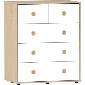 Vida Designs Neptune White & Oak 5 Drawer Chest (H)760mm (W)647mm (D)395mm