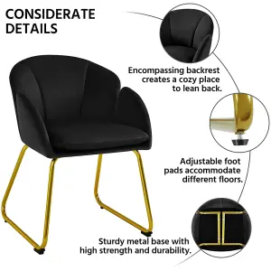 Yaheetech Black Flower Shape Velvet Armchair with Golden Metal Legs