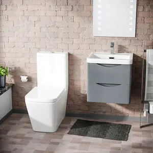 Nes Home Merton 500mm Wall Hung Vanity Basin Unit & Square Rimless Close Coupled Toilet Grey