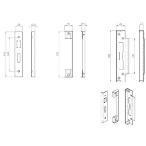 Rebate Kit for BS Lever Sash Locks For Double Doors 13mm Satin Steel