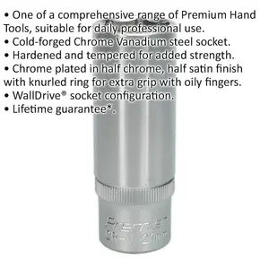 21mm Chrome Vanadium Deep Drive Socket - 1/2" Square Drive Tool for Professionals