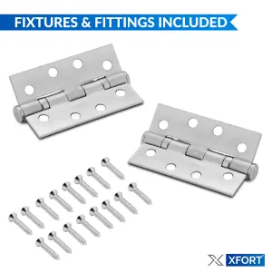 XFORT 4 Inch (100mm) Satin Chrome Ball Bearing Hinges, Steel Door Hinge for Wooden Doors (4 Pairs)