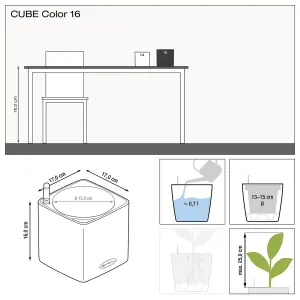 LECHUZA CUBE Color 16 Sand Brown Table Self-watering Planter with Water Level Indicator H16 L17 W17 cm, 1.8L