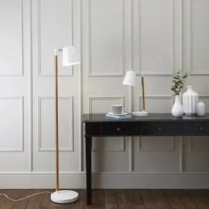 GoodHome Mulanje Industrial Matt White Wood effect Floor light