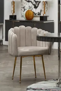 Interiors by Premier Mink Velvet Dining Chair, Modern Chair with Golden Legs, Lasting Accent Chair for Home, Office