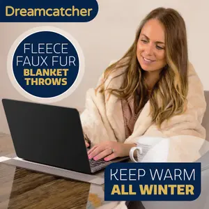 Dreamcatcher Blanket Throw Soft Faux Fur 160 x 130cm Overblanket Natural Cream