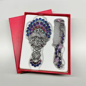 Blue Style 1 Creative Metal Peacock Mirror Comb Set