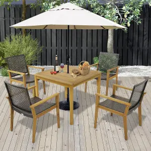 Costway Patio Dining Chairs Set of 4 Outdoor Acacia Wood & PE Wicker Chairs with Armrests