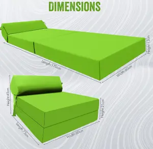 Fold Out Z Bed Chair Sofa Lounger With Pillow - Lime