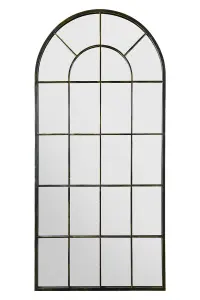 MirrorOutlet Arcus - Antique Black Framed Arched Window Garden Mirror 71"x33.5" 180 x 85CM