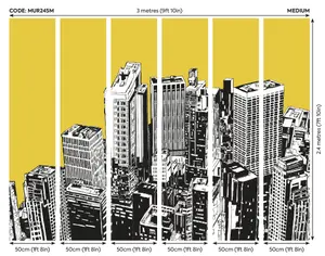 Origin Murals Urban City Skyscrapers Yellow Gold Matt Smooth Paste the Wall Mural 300cm wide x 240cm high