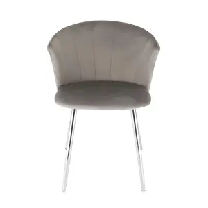 Ella Dining Accent Chair Upholstered in Velvet Fabric  - Grey/Silver