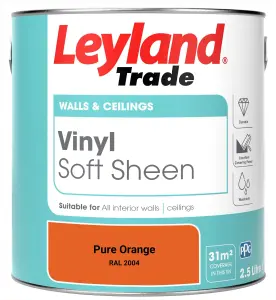 Leyland Trade Vinyl Soft Sheen Walls & Ceilings Emulsion Paint Pure Orange (RAL 2004) - 2.5L