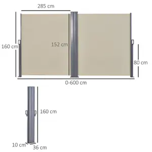 Outsunny Retractable Double Side Awning Screen Fence Privacy Beige, 6x1.6m