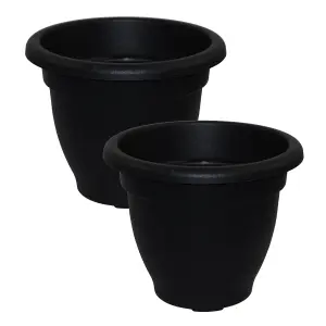 simpa 2PC Black Round Winchester Plastic Garden Planters 35cm (Dia).