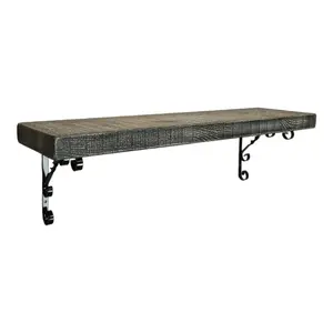 Solid Wood Handmade Rustical Shelf Monochrome 175mm 7 inch with Black Metal Bracket WO Length of 180cm