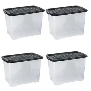 2 x 100 Litres Clear Transparent Base Curve Storage Containers With Black Lids For Home & Office