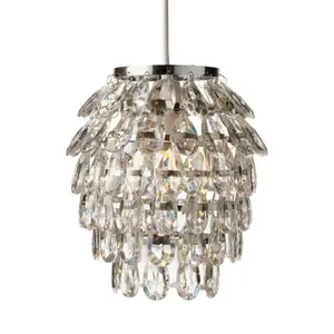 First Choice Lighting Set of 2 Pineapple Chrome and Clear Jewelled Pendant Lightshades