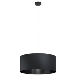 Pendant Ceiling Light Colour Black Shade Large Round Black Fabric Bulb E27 1x40W