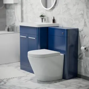 Nes Home 600mm Freestanding Vanity Unit with Basin, Rimless Toilet, WC unit Royal Blue