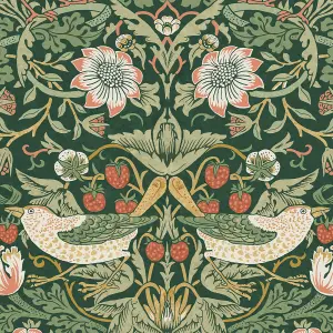 William Morris Gallery Collection Rich Green Strawberry Thief Smooth Wallpaper