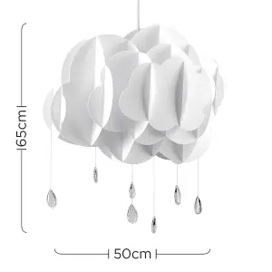 ValueLights Children's Nursery White Rain Cloud With Acrylic Jewel Raindrops Pendant Light Shade