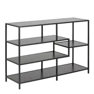 Seaford Wide Black Metal Bookcase with 4 Black Oak Shelves