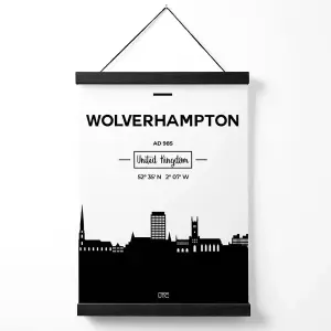 Wolverhampton Black and White City Skyline Medium Poster with Black Hanger