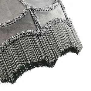 Traditional Victorian Empire Lampshade in Soft Dove Grey Velvet with Tassels