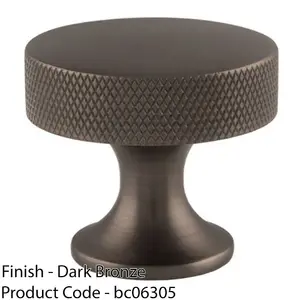 Knurled Flared Stem Cabinet Door Knob - 38mm Dark Bronze Cupboard Pull Handle