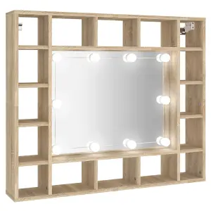 Berkfield Mirror Cabinet with LED Sonoma Oak 91x15x76.5 cm