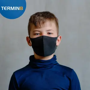 Termin8 Lightweight Breathable Reusable Face Mask for Kids, Machine Washable - Black