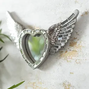 Silver Mosaic Heart Angel Wings Hanging Mirror Home Decor Wall Hanging Decoration