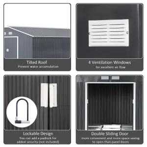 Outsunny 13 X 11ft Outdoor Garden Storage Shed 2 Doors Galvanised Metal Grey