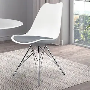 Soho White and Dark Grey Plastic Dining Chair with Chrome Metal Legs