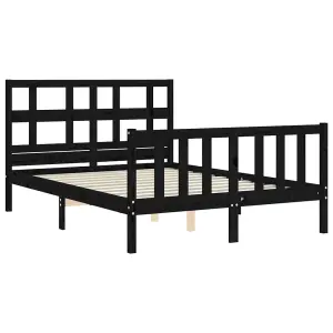 Berkfield Bed Frame with Headboard Black 140x190 cm Solid Wood