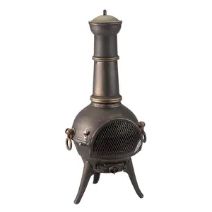 Grande Clasico Chimenea - Weatherproof Bronze Effect Metal Outdoor Garden Patio Log Wood Burner Fire Pit Bowl - H112 x 50cm Dia