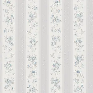 Galerie Maison Charme Silver Vintage Rose Stripe Motif Wallpaper Roll